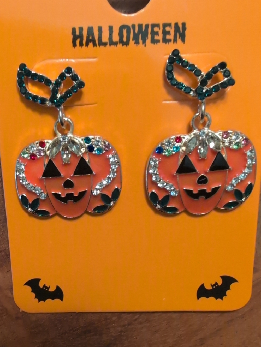 Halloween Orange Crystal Pumpkin Dangle Earrings